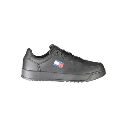 Tommy Hilfiger Black Polyethylene Men Sneaker with iconic logo and sleek design.