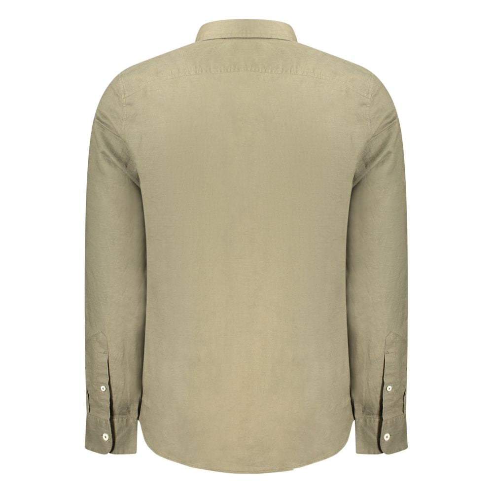 Back view of Timberland Green Cotton Shirt with long sleeves, slim fit, button-down collar, and embroidered logo.