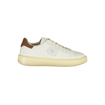 Blauer White Leather Men Sneaker with brown accents, featuring a durable blend of materials for style and comfort.