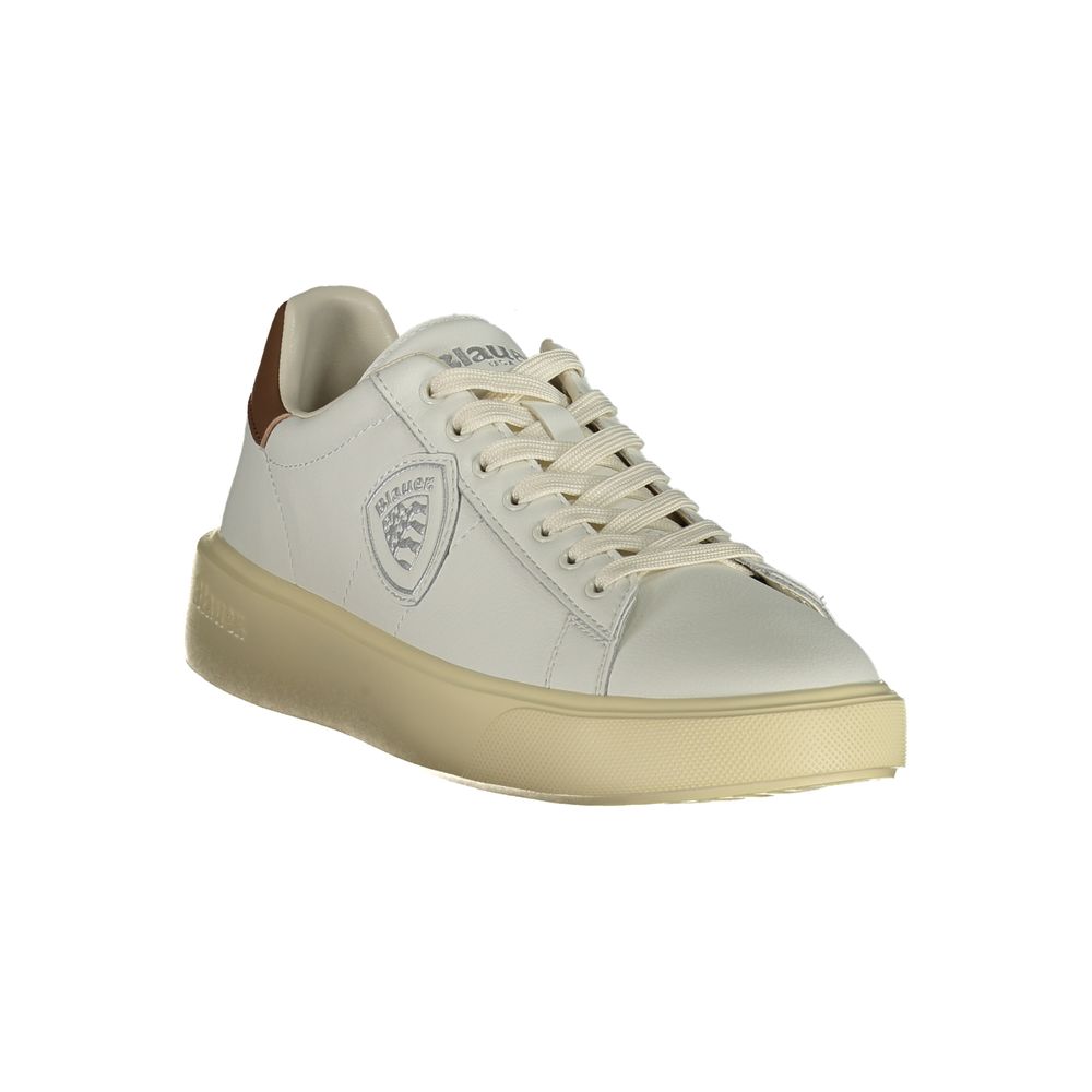 Blauer White Leather Men Sneaker with contrasting brown details, displaying athletic functionality and stylish design for everyday wear.