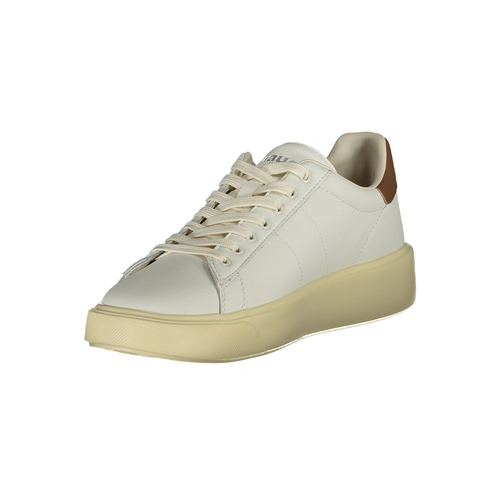 Blauer White Leather Men Sneaker with brown accents and durable materials for athletic style and comfort.