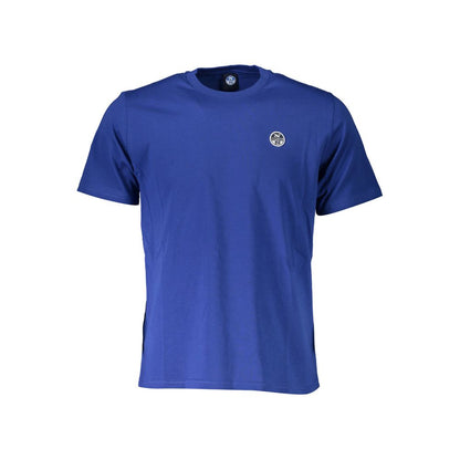 North Sails Blue Cotton Men T-Shirt with logo, short sleeves, crew neck; perfect for bold, trendy, upscale casual look.