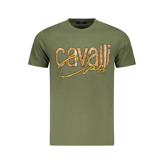 Cavalli Class Green Cotton Men T-Shirt with logo print
