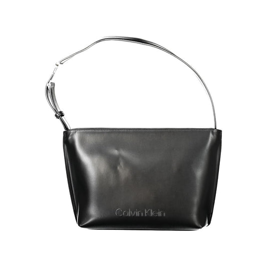 Calvin Klein Black Polyester Women Handbag with sleek shoulder strap, made of 50% recycled materials, featuring iconic logo, urban-chic style.