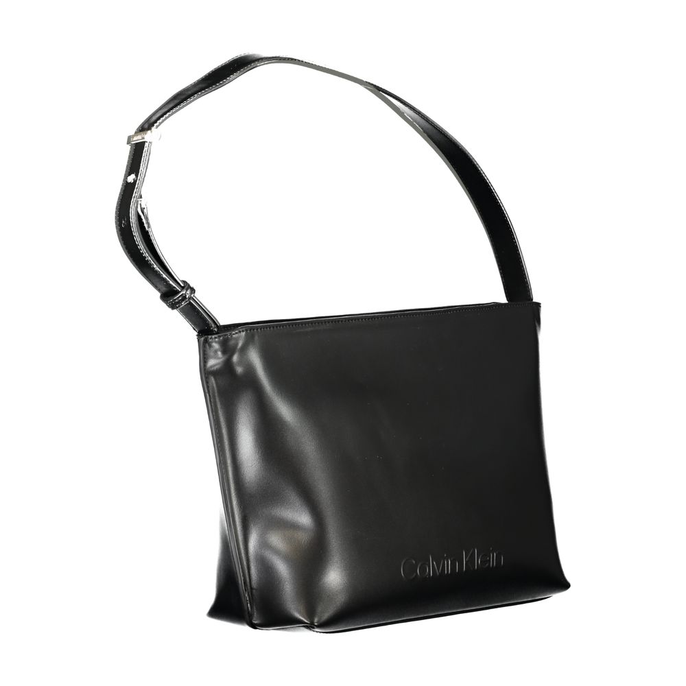 Calvin Klein Black Polyester Women Handbag with sleek design and iconic logo, crafted from recycled materials.