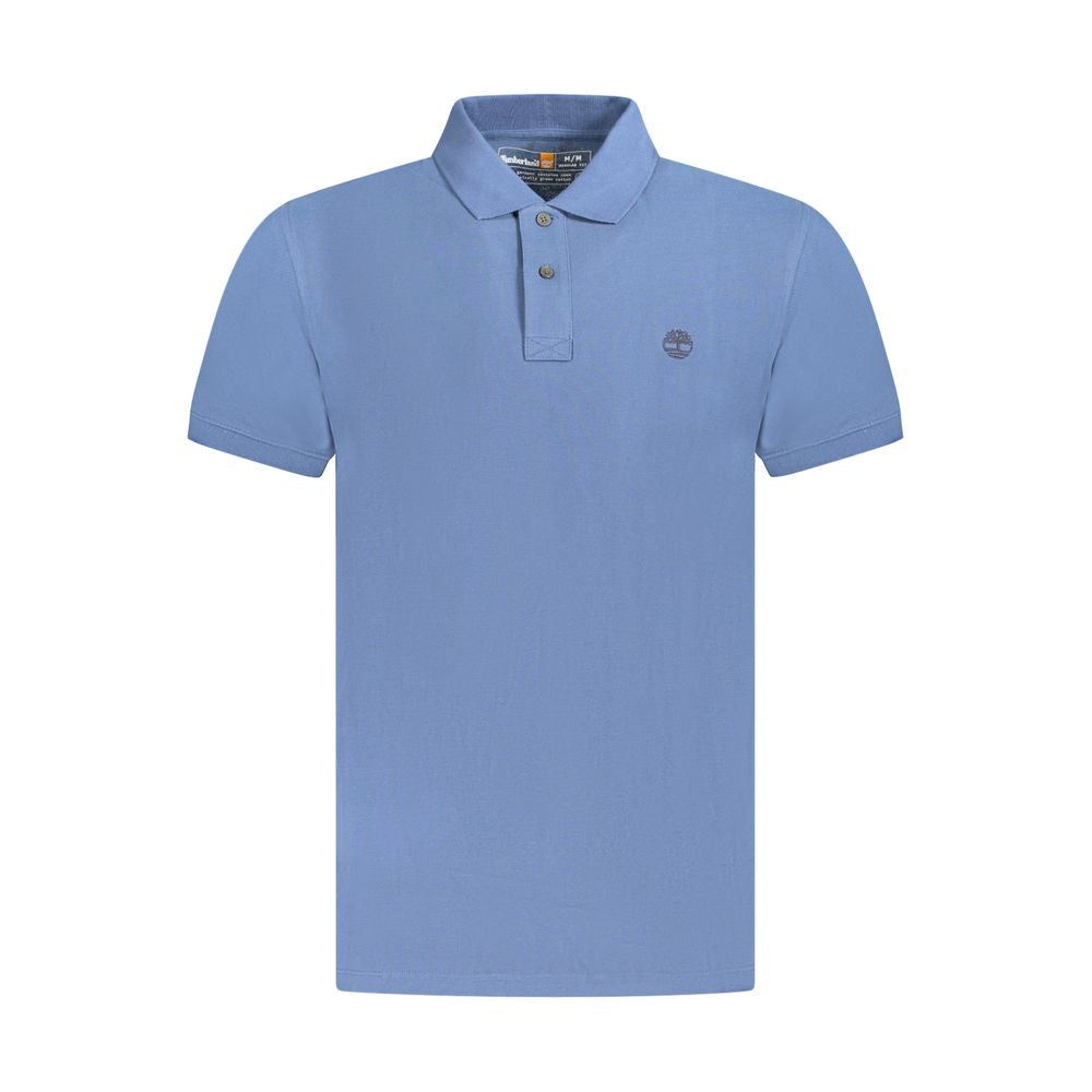 Timberland Blue Cotton Men Polo Shirt with two-button placket and embroidered logo, made from 100% organic cotton for comfort and sustainability.