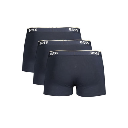 Hugo Boss Blue Cotton Men Boxer Underwear showcasing elastic waistband and logo design for sophisticated masculine elegance.