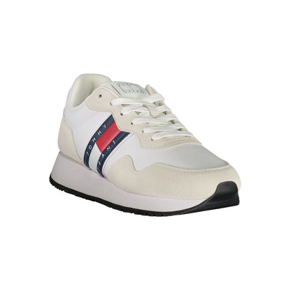 Tommy Hilfiger White Leather Men Sneaker with iconic logo and stylish design, combining comfort and luxury in every step.
