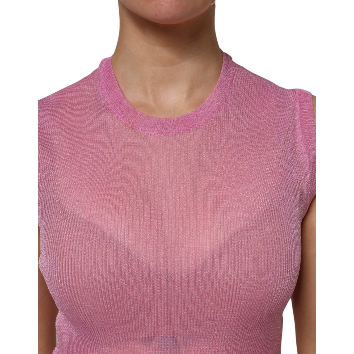 Dolce & Gabbana Pink Polyester Sleeveless Round Neck Tank Top