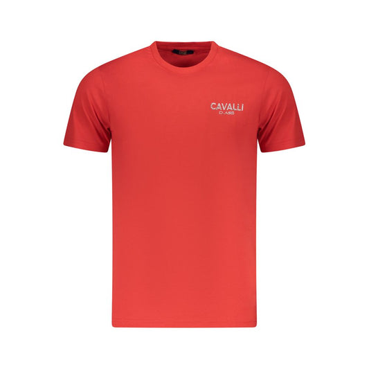 Cavalli Class Red Cotton Men T-Shirt with crew neck and logo, perfect for a bold, stylish wardrobe upgrade.