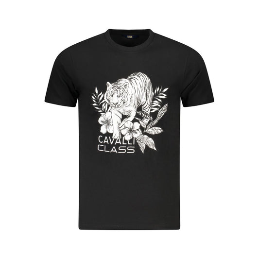 Cavalli Class Black Cotton Men T-Shirt with bold logo and stylish print