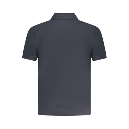 Back view of K-WAY Blue Cotton Polo Shirt with short sleeves, two buttons, and logo application.