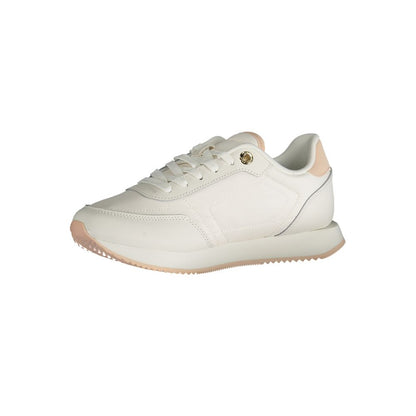 Tommy Hilfiger White Polyester Sneaker, sports footwear with laces and contrast details.
