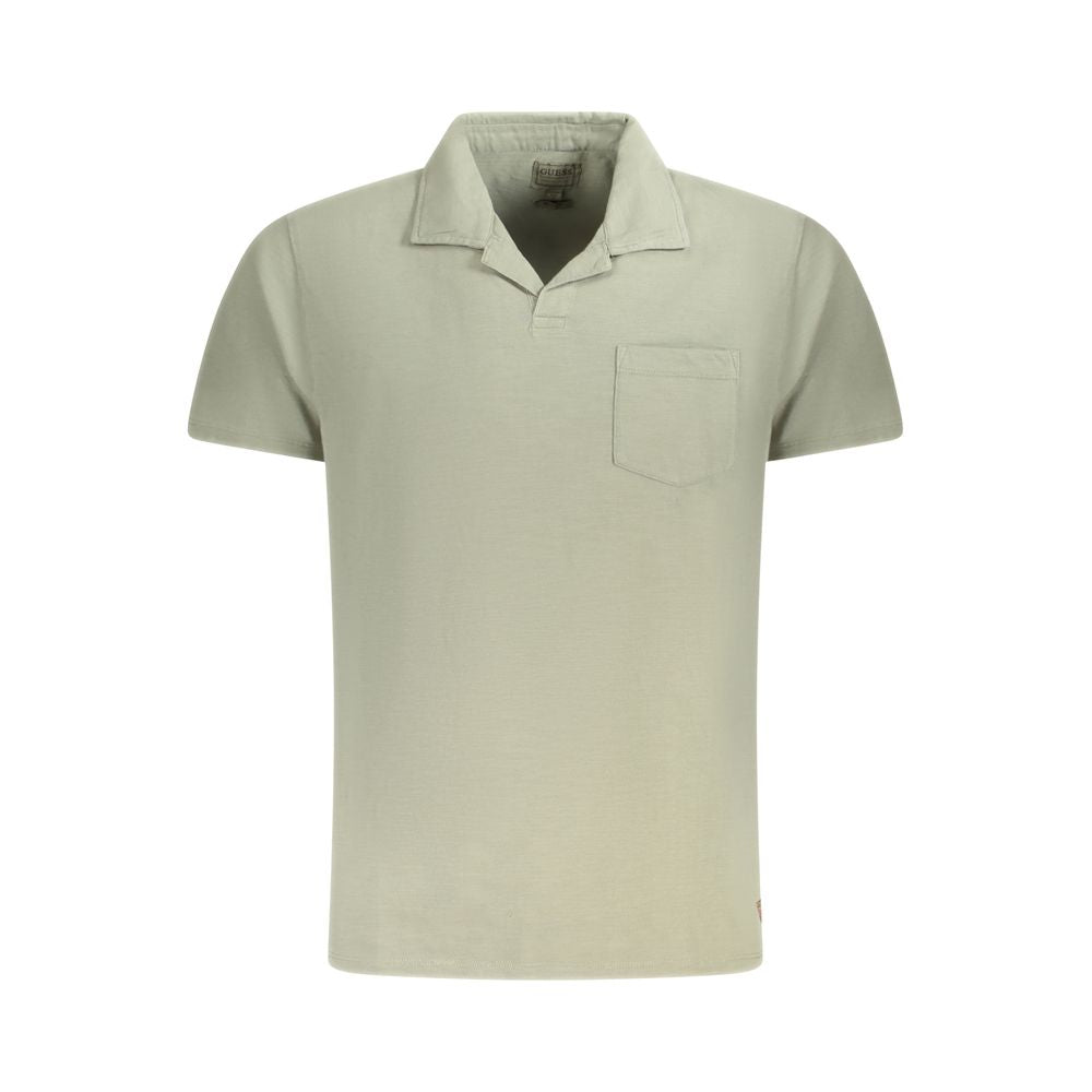 Guess Jeans Green Cotton T-Shirt with short sleeves, v-neck, and applique logo.