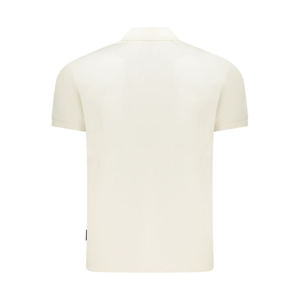 Back view of Napapijri White Cotton Men Polo Shirt showcasing relaxed fit and iconic logo