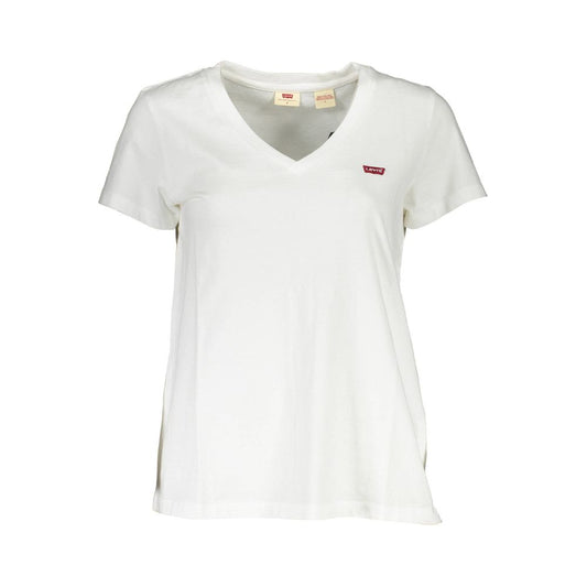 Levi's White Cotton Women T-Shirt with V-neck and logo