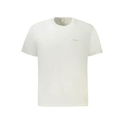Pepe Jeans White Cotton Men T-Shirt with embroidered logo, sustainable fashion, short sleeves for modern elegance and comfort