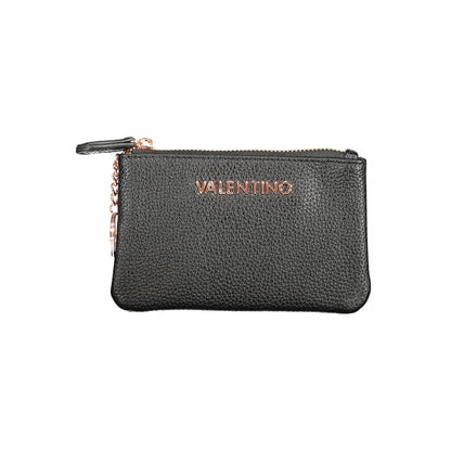 Mario Valentino Black Polyethylene Wallet with zip closure, logo, and internal chain key ring.