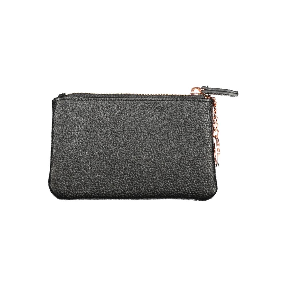 Mario Valentino Black Polyethylene Wallet with card slots, key ring chain, zip closure, and logo