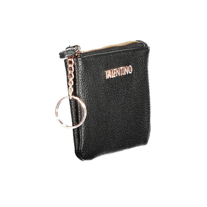 Mario Valentino Black Polyethylene Wallet with logo, card spaces, key ring chain, and zip closure, eco-friendly design.