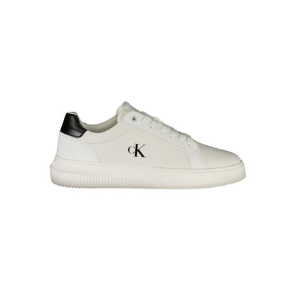 Calvin Klein White Leather Men Sneaker with black detailing and CK logo, sleek design, versatile style.