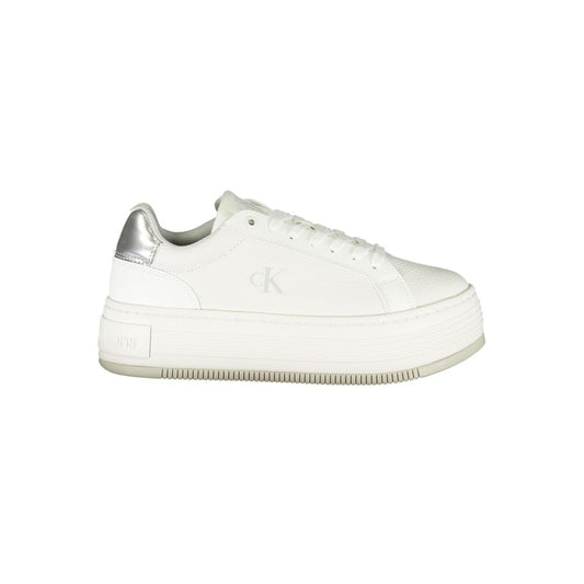 Calvin Klein White Leather Women Sneaker with silver accents and 4 cm wedge heel, featuring a sleek, stylish design.