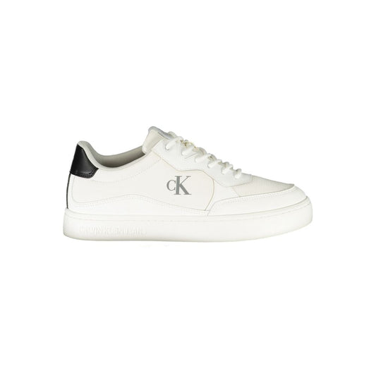 Calvin Klein White Polyester Men Sneaker with black accents and CK logo, showcasing style and comfort in sleek design.