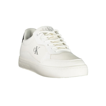 Calvin Klein White Polyester Men Sneaker with black accents and CK logo showcasing style and comfort.