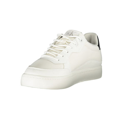 Calvin Klein White Polyester Men Sneaker with black accents and removable footbed for stylish comfort.