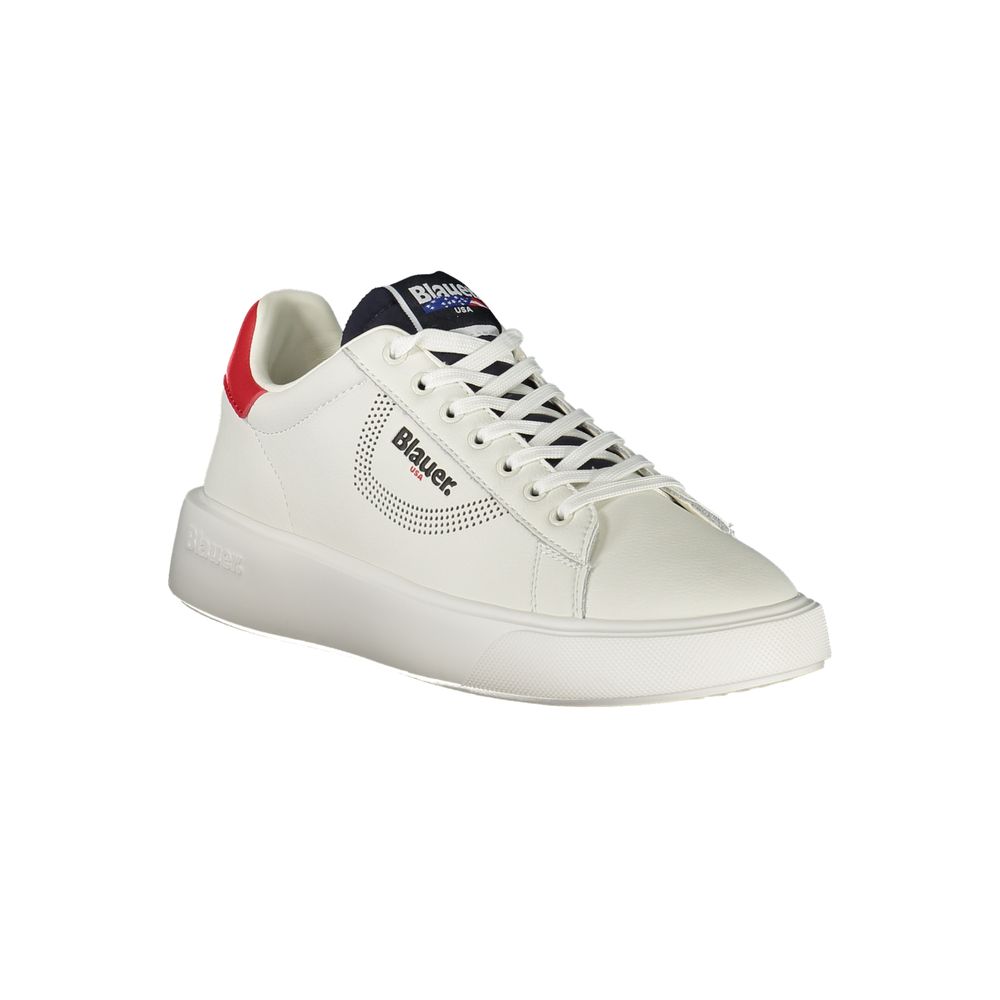 Blauer White Leather Men Sneaker with contrasting details and logo, blending comfort and style for a modern athletic look.