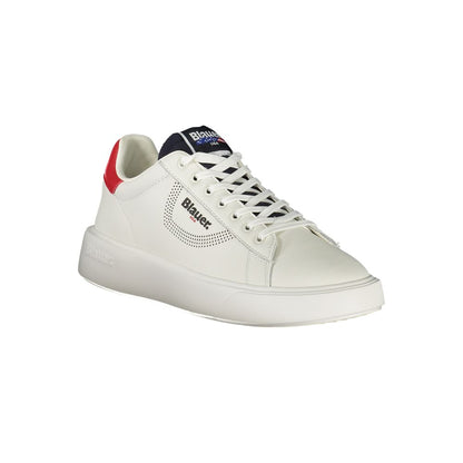 Blauer White Leather Men Sneaker with contrasting details and logo, blending comfort and style for a modern athletic look.
