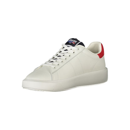 Blauer White Leather Men Sneaker with contrasting details and Blauer print logo for a sporty and chic look, perfect for urban fashion.