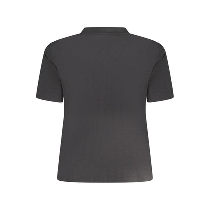 Back view of Calvin Klein Black Cotton Women T-Shirt with crew neck design and logo detail, offering comfort and style.