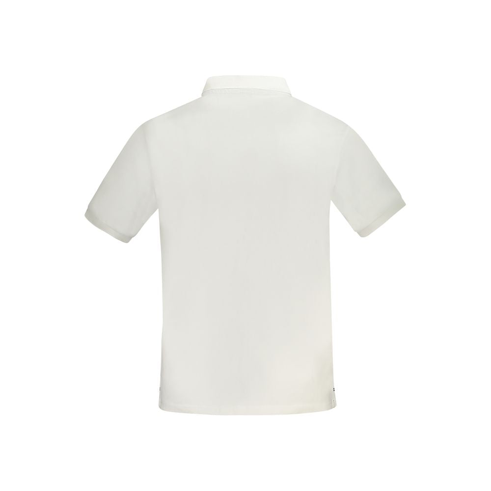 Back view of North Sails White Cotton Men Polo Shirt featuring short sleeves and classic design.