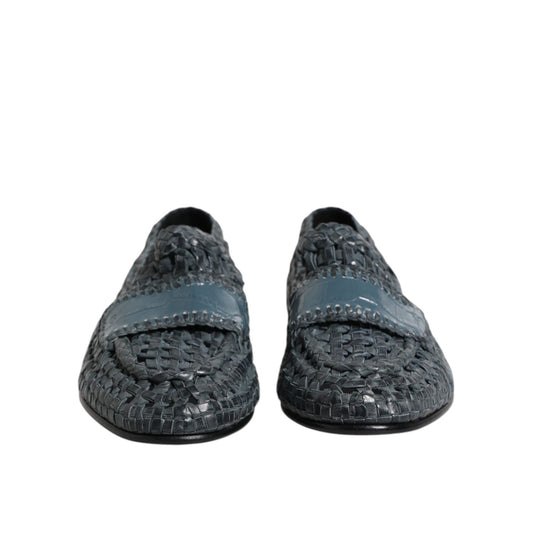 Dolce & Gabbana Blue Woven Leather Slip On Loafers Shoes MV7309-41