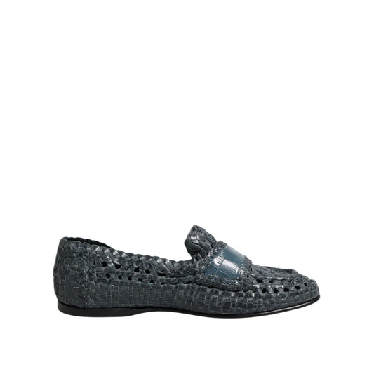 Dolce & Gabbana Blue Woven Leather Slip On Loafers Shoes MV7309-41