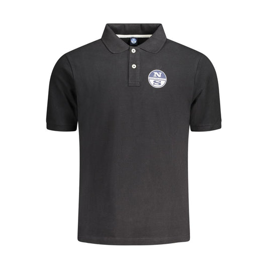 North Sails Black Cotton Mens Polo Shirt with logo and two-button placket.