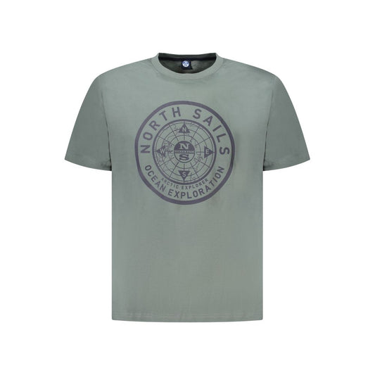 North Sails Green Cotton Men T-Shirt with logo print, crew-neck, short-sleeve design, perfect for casual nautical style.