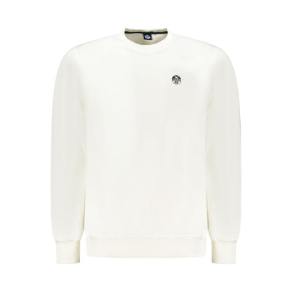 North Sails White Cotton Men Sweater with logo, long sleeve crew neck for stylish, comfortable wear.
