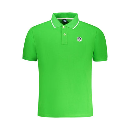 North Sails Green Cotton Men Polo Shirt with logo on vibrant green fabric, short sleeves, perfect for casual wear and style.