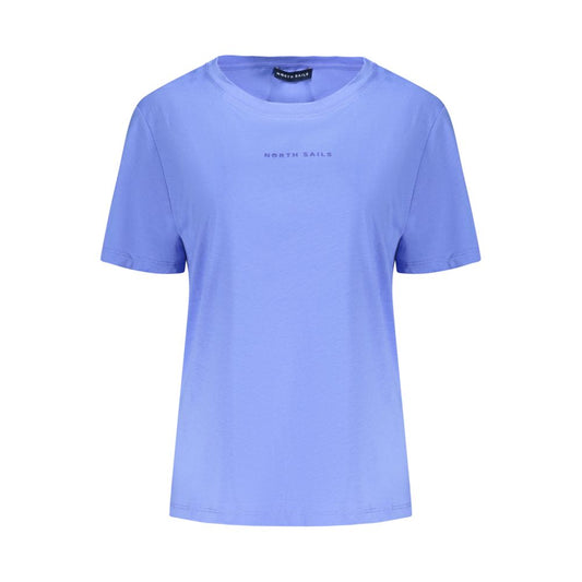 North Sails Blue Cotton Women T-Shirt with embossed logo, short sleeves, and wide neck for nautical fashion style.