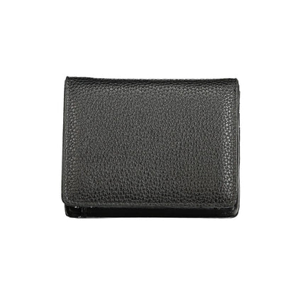 Mario Valentino Black Polyethylene Wallet with coin purse, card spaces, automatic closure, and recycled logo.