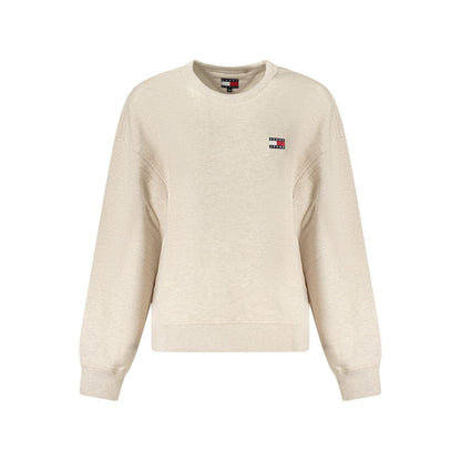 Tommy Hilfiger Beige Cotton Women Sweater with embroidered logo, long sleeves, and crew neck design.