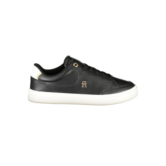 Tommy Hilfiger Black Leather Women Sneaker with logo, perfect blend of fashion and function.