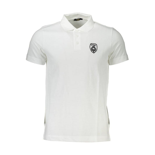 Cavalli Class White Cotton Men Polo Shirt with logo embroidery, luxury men's fashion.