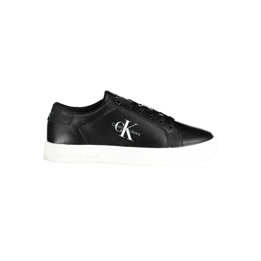 Blauer Black Leather Men Sneaker with CK logo, stylish black design, contrasting details, ideal for fashion-forward men seeking comfort and style.