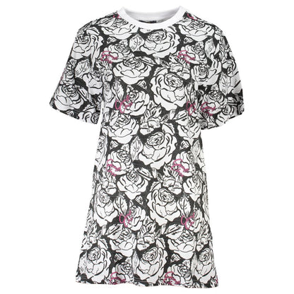Cavalli Class White Cotton Women Dress with bold floral print and short sleeves for elegant daytime style