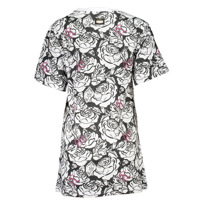 Cavalli Class White Cotton Women Dress with floral print, short sleeves, and round neckline