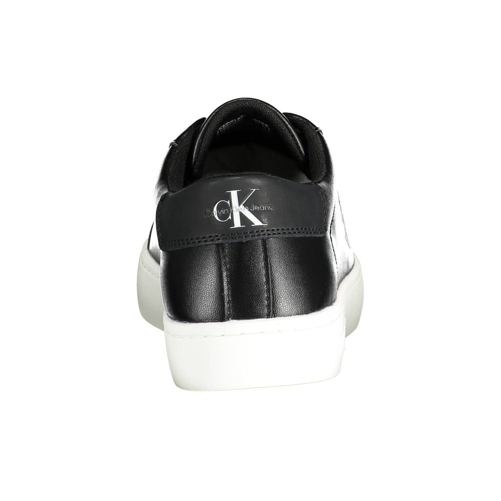 Rear view of Blauer Black Leather Men Sneaker featuring CK logo on black leather and white sole.