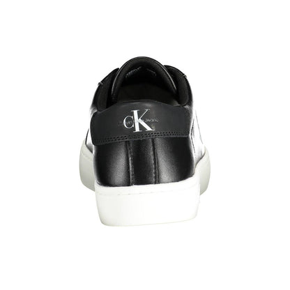 Rear view of Blauer Black Leather Men Sneaker featuring CK logo on black leather and white sole.